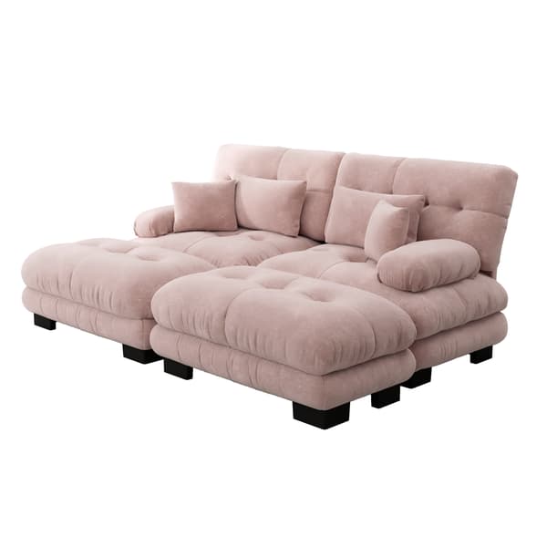 SONNENH Cloud Corner Sofa för vardagsrum, Chenille Double Sofa med 2 Lumbar Pillows och 2 dekorativa pilgummier