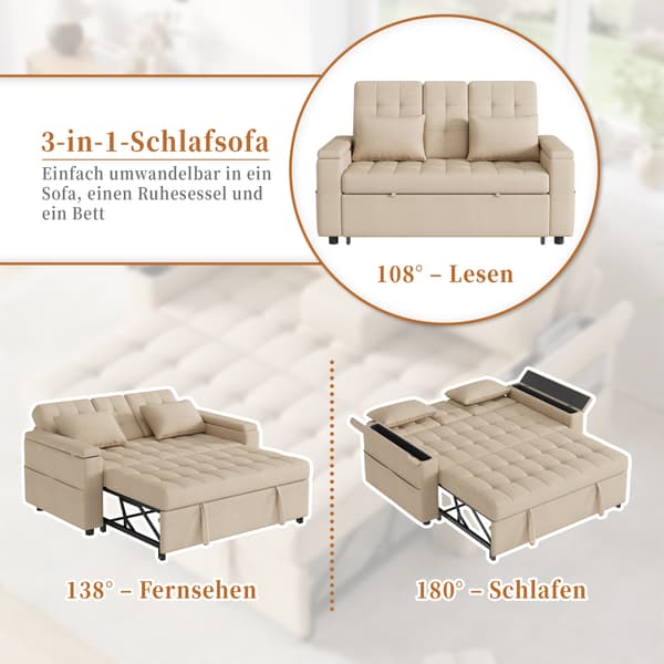 SONNENH Bäddsoffa, Linnelook, Beige, 159 × 142,5 × 92 cm