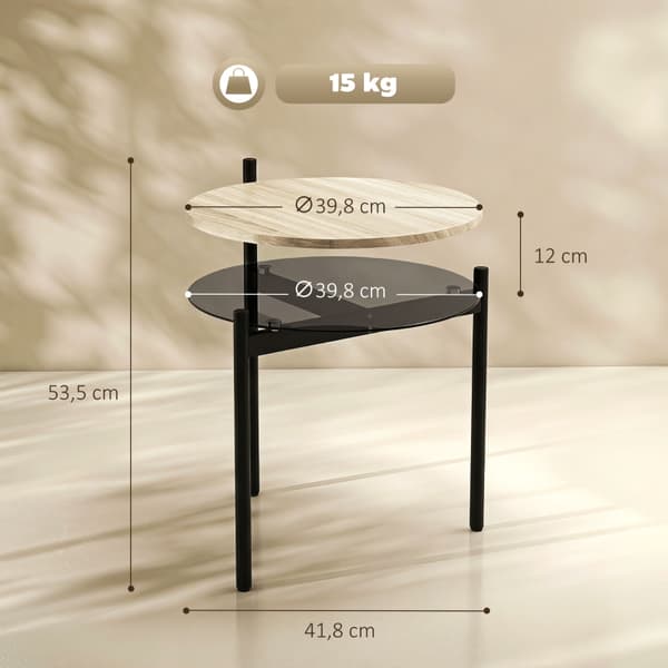 SONNENH Sidobord, Trä / Glas, Ek, 41,8 × 39,8 × 53,5 cm