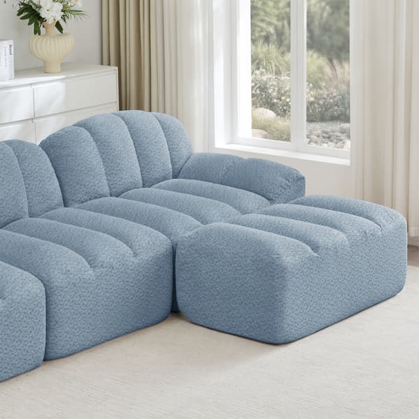 SONNENH 2 Sæder L Formet Modular Boneless Sofa, Shell Shape, Deep Seat Cushions med 1 Ottoman, Sofa til stue, ingen samling påkrævet, Blå