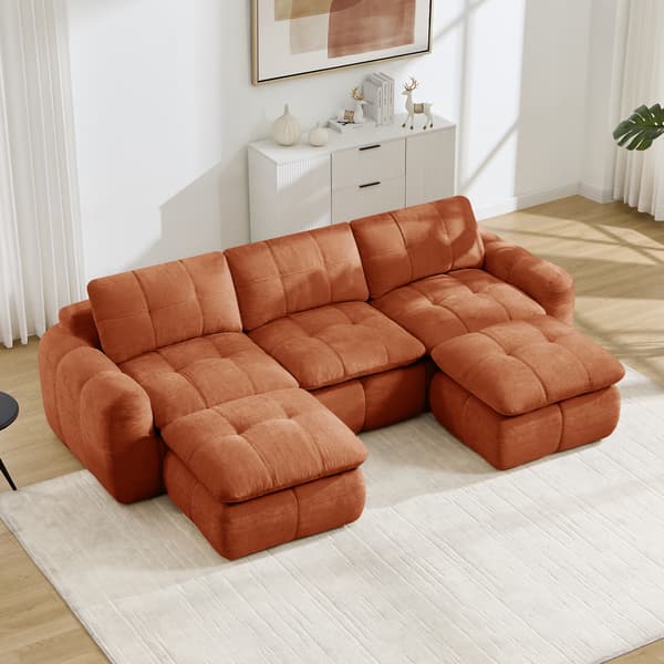 SONNENH U-formet sofa, Chenille, Orange, 264 × 160 × 68 cm