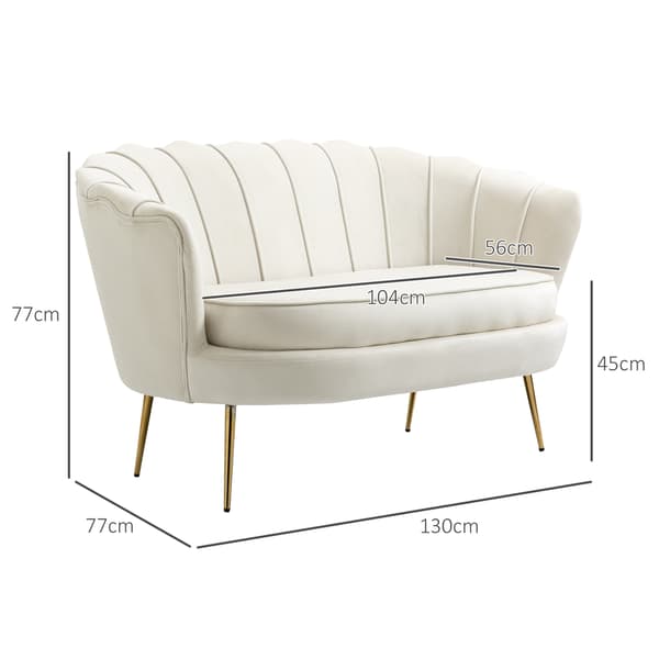 SONNENH 2-sits soffa soffa stoppad soffa loveseat armstöd sammet upp till 150 kg vardagsrum sovrum kräm 130x77x77cm