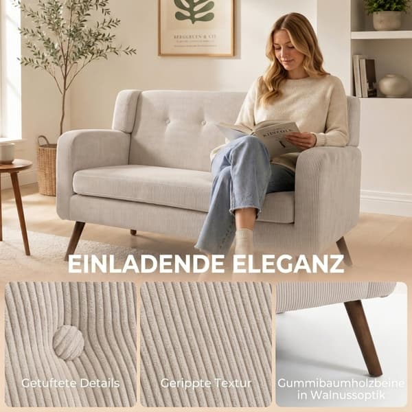 SONNENH 2-sitssoffa, Polyester, Beige, 118 × 72 × 80 cm