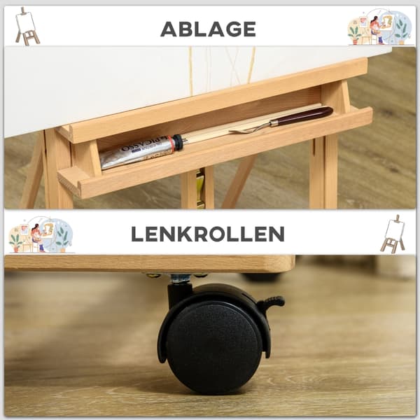 SONNENH Staffeli, kunstnerstaffeli, højdejusterbart, 4 hjul, natur + sort