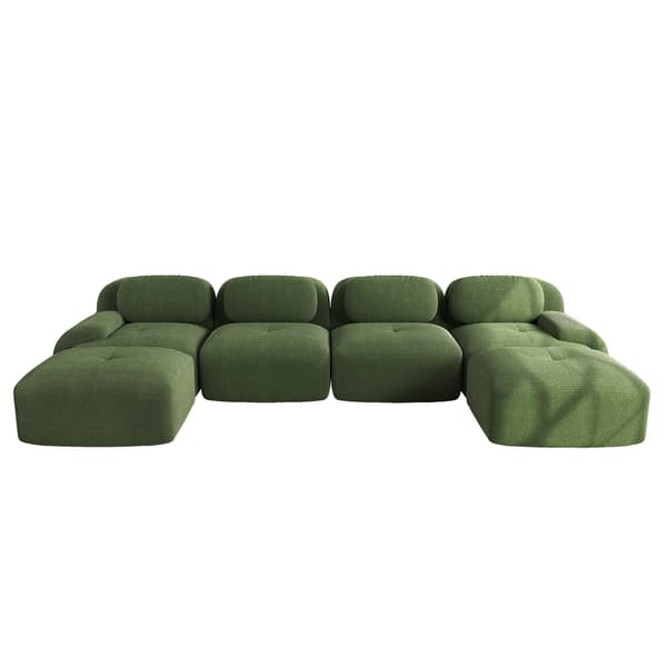 SONNENH Modulært U-sofa uden samling, rammefri sofa, åndbart kordfløjsstof, 32D højelastisk polstring, ekstra brede armlæn