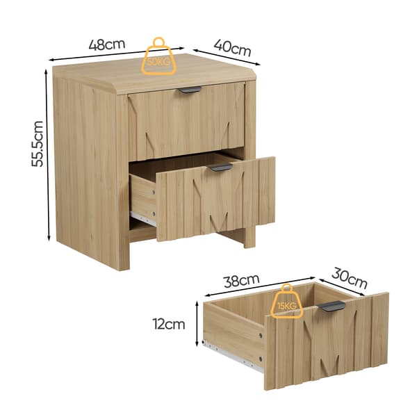 SONNENH Sengebord, MDF / Spånplade, Eg, 48 × 40 × 55,5 cm
