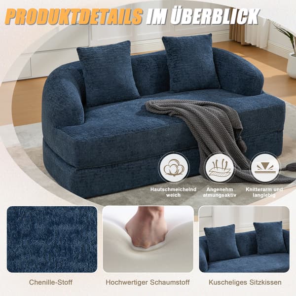 SONNENH Bäddsoffa, Chenille, Marinblå, 157 × 84 × 65 cm