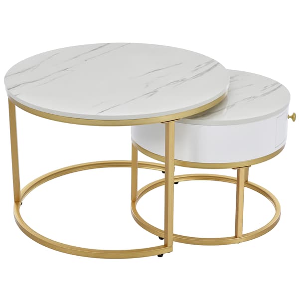SONNENH Soffbord – set med 2, MDF, Högblank vit, 70 × 70 × 45 cm