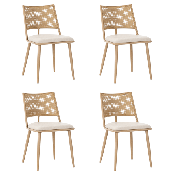 SONNENH 4 matstolar, PU-säte, rottingstöd, vardagsrum, sovrumsstol, beige