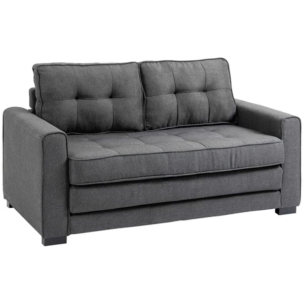 SONNENH Bäddsoffa, hopfällbar soffa, 2-sits, bäddsoffa med sovfunktion, linnetouch, gummiträ, grå, 147,5x75x85 cm