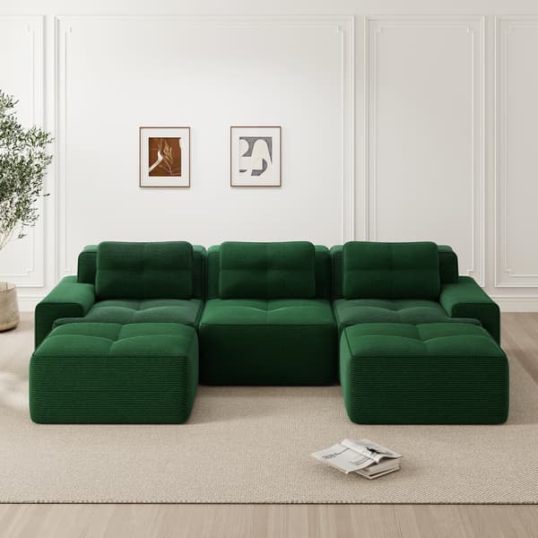 SONNENH Cloud Modular Sofa Boneless U Shaped Sofa, Modular Sofa med Ottoman, Modular Cloud Sofa, 3 Sæder Corduroy Cloud Sofa til levende værelse