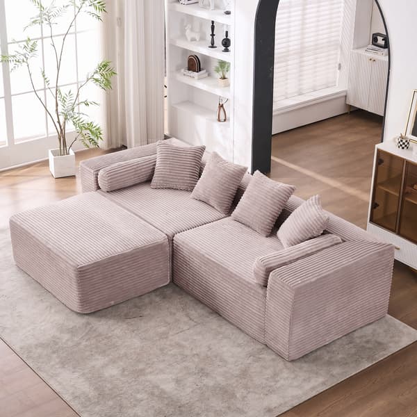 SONNENH Modulär tvärsektion med L-formad vilstol, molnsoffa, vardagsrum, sovrum mjuk kudde soffa - ingen installation krävs - chenilletyg (Beige)