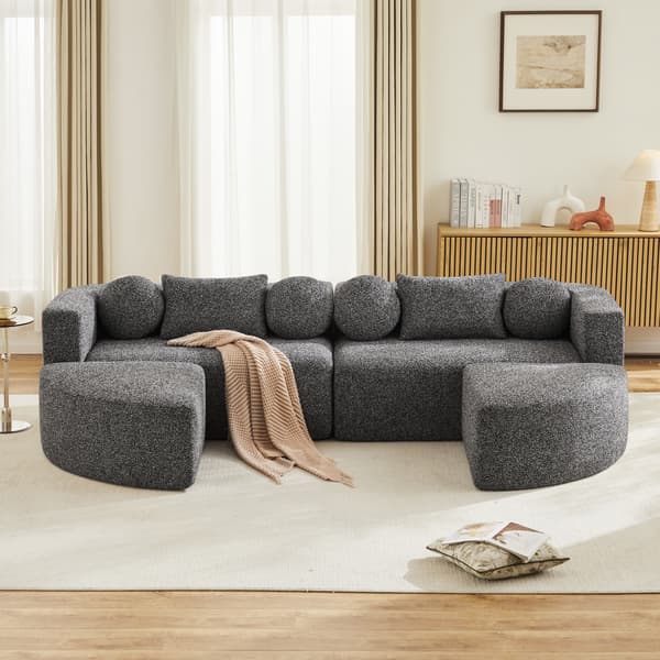 SONNENH Modulär bäddsoffa med sovfunktion, helt komprimerad molnsoffa, chenille, ingen montering, svart, B292 x D165 x H68 cm