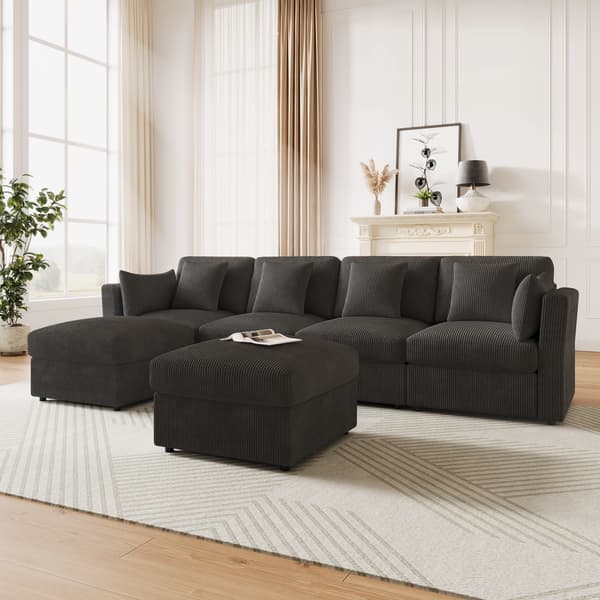SONNENH U-formet sofa, Fløjl, Grå, 290 × 159,5 × 89 cm