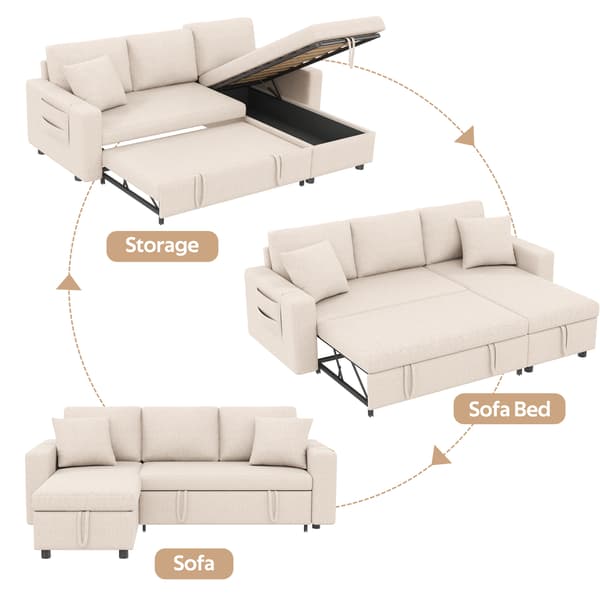 SONNENH Sovesofa, Hørlook, Beige, 219,5 × 142,5 × 83 cm