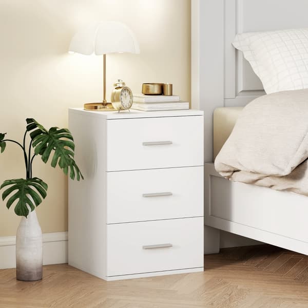 SONNENH 3 Drawer Bedside Table Side Chest för sovrum MDF White