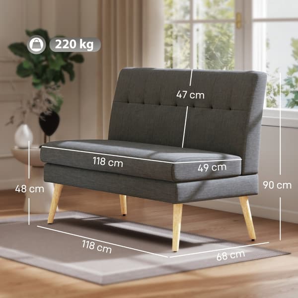SONNENH 2 Sæder Sofa Tufted Tilbage træ ben Tyk polstring Hør Se efter små rum Gray
