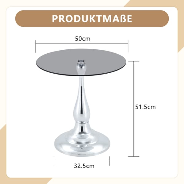 SONNENH Sidobord, Glas / Metall, Silverfärgad, 50 × 50 × 51,5 cm