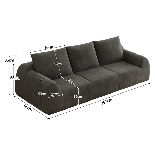 SONNENH Soffa, Tyg, Mörkgrå, 257 × 95 × 85 cm