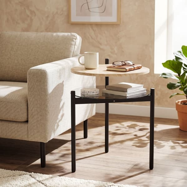 SONNENH Sidobord, Trä / Glas, Ek, 41,8 × 39,8 × 53,5 cm