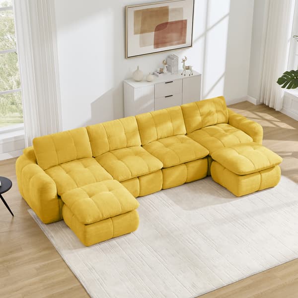 SONNENH U-formet sofa, Chenille, Gul, 334 × 160 × 68 cm