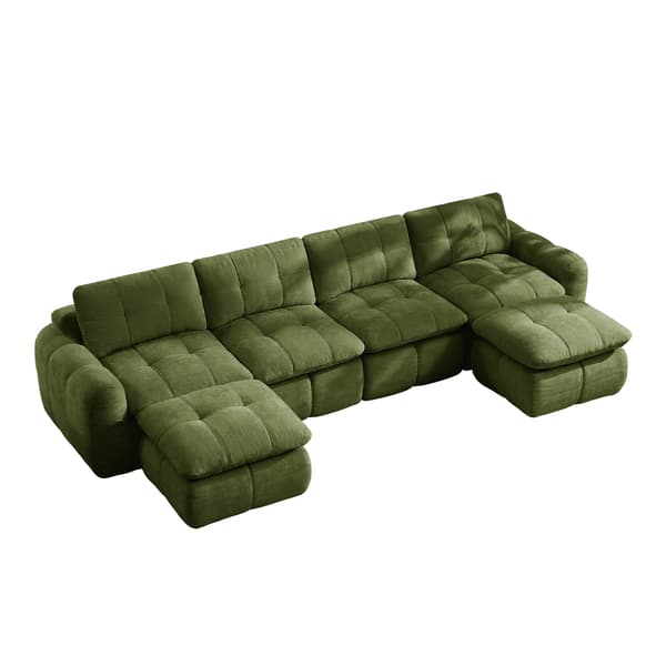 SONNENH U-formet sofa, Chenille, Grøn, 334 × 160 × 68 cm