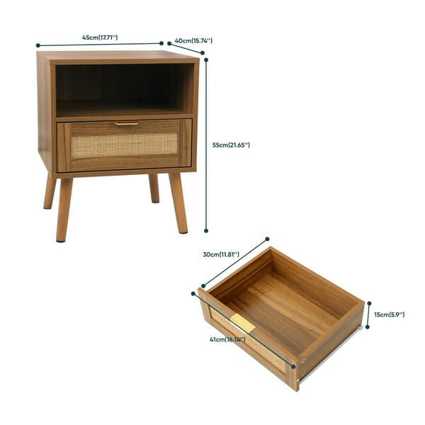SONNENH Sengebord, MDF / Spånplade / Rattan, Valnød, 45 × 40 × 55 cm
