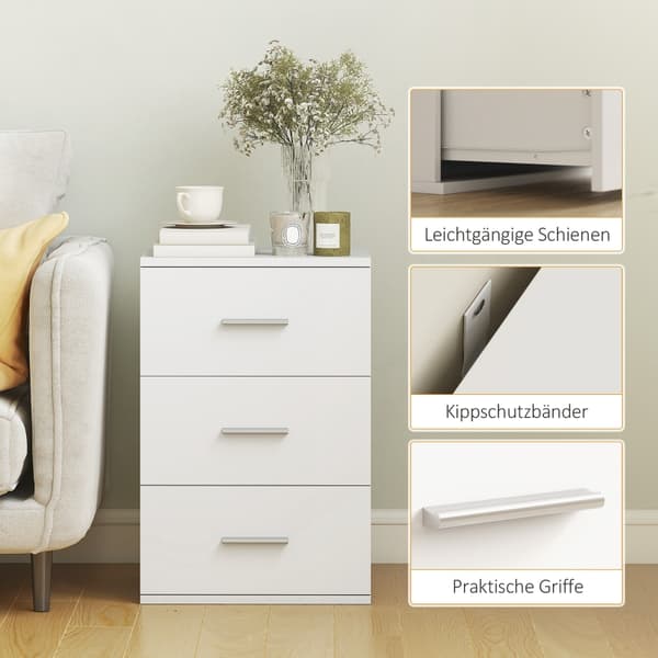 SONNENH 3 Drawer Bedside Table Side Chest för sovrum MDF White