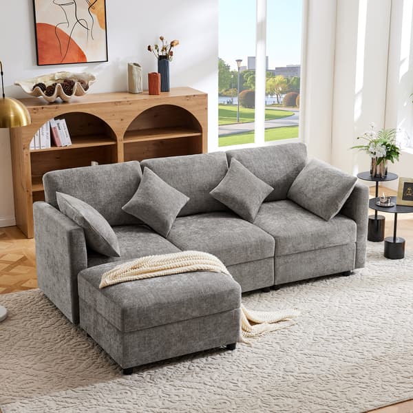 SONNENH Hjørnesofa, Chenille, Grå, 218 × 156,5 × 86 cm