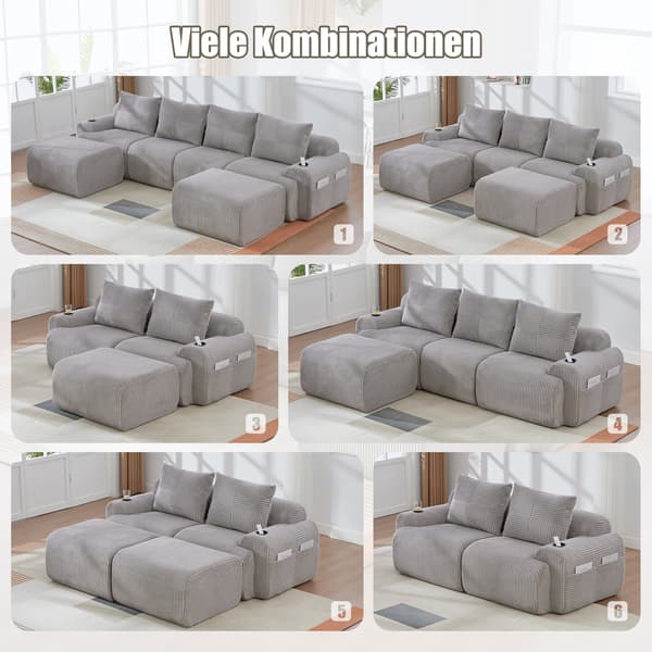 SONNENH Sofa, Fløjl, Lysegrå, 268 × 174 × 80 cm