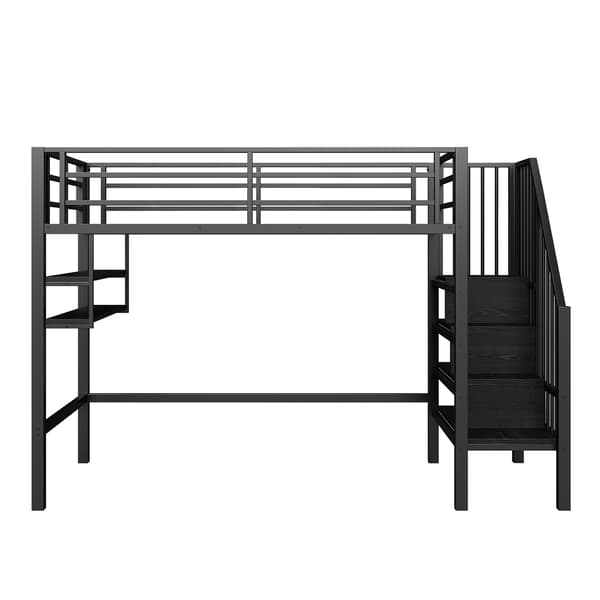 Køjeseng, 90 x 200 cm, sort, med opbevaring, med sengegavl