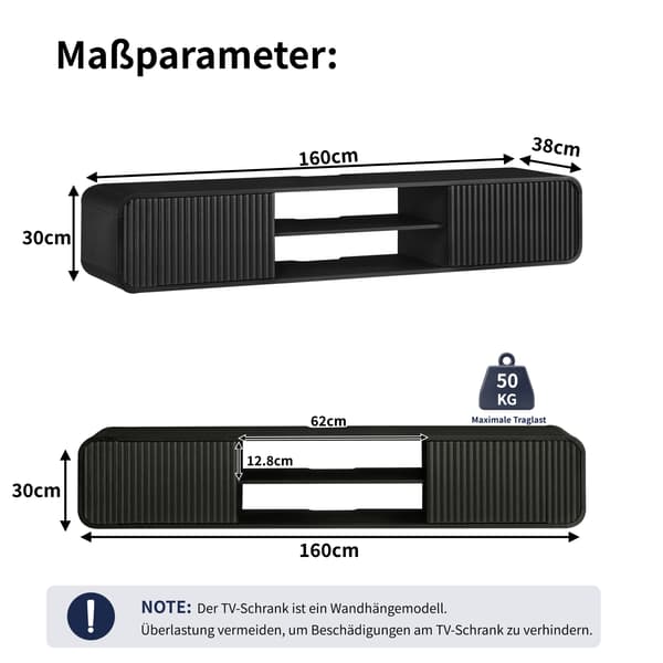 SONNENH TV-bord, MDF, Sort, 160 × 38 × 30 cm