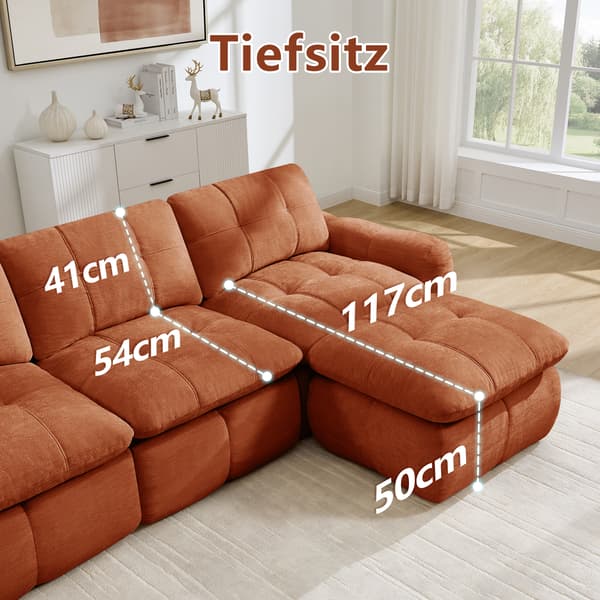 SONNENH U-formet sofa, Chenille, Orange, 264 × 160 × 68 cm