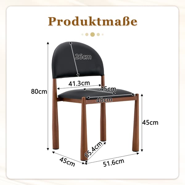 SONNENH Spisestuestol – sæt med 2, PU, Sort, 45 × 48 × 80 cm