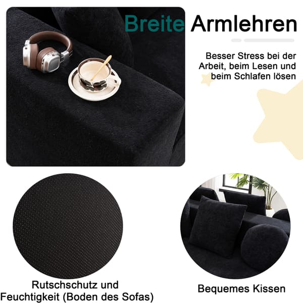 SONNENH Helt komprimerad benlös soffa, vardagsrum/sovrum med segmenterad molnsoffa, modern modulsoffa, ingen montering, bekvämt hudvänligt chenilletyg