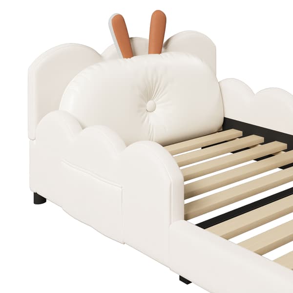 SONNENH 90x200 stoppad plattformsäng med kaninformade kuddar, beige