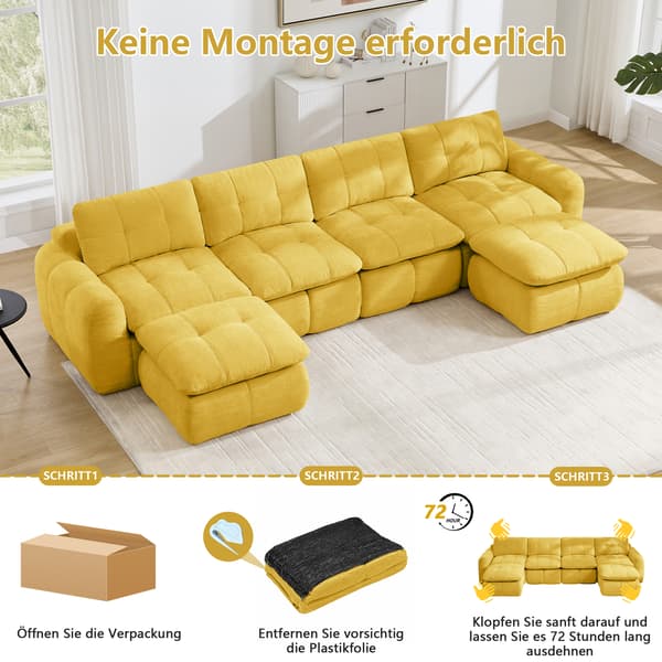 SONNENH U-formet sofa, Chenille, Gul, 334 × 160 × 68 cm