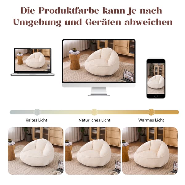 SONNENH Säckstol, Säckstol för vuxna och barn, för vardagsrum, sovrum, lekrum, kontor-Medium (Beige)