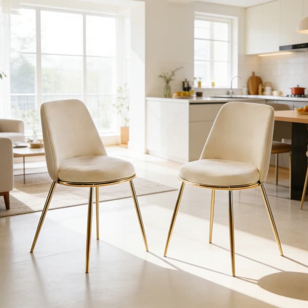 SONNENH Modern cremevit matstol (set om 2) - guldbelagda metallben, sammetstyg