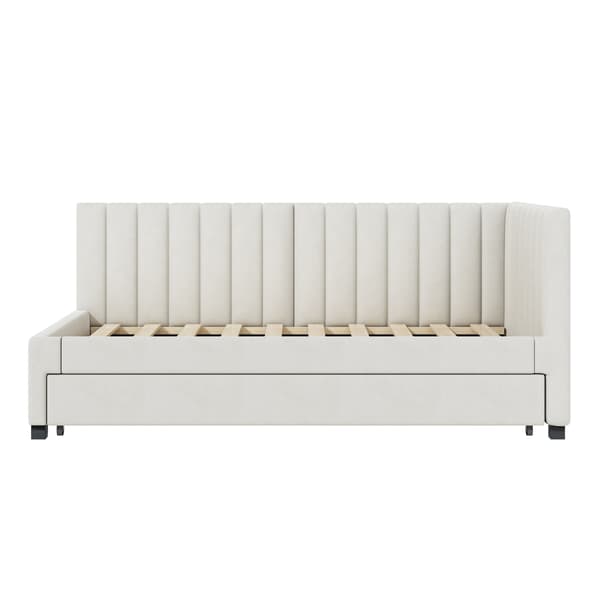 Børneseng, 97 x 71 cm, beige, med sengegavl, med lamelbund