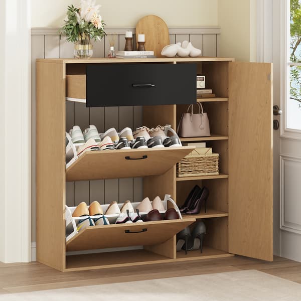 SONNENH Skoskab, MDF / Spånplade, Naturfarvet / Sort, 100 × 35 × 106 cm