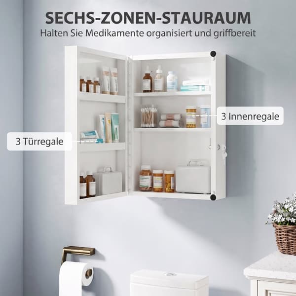 SONNENH Medicinskab, Stål, Hvid, 40 × 18 × 60 cm