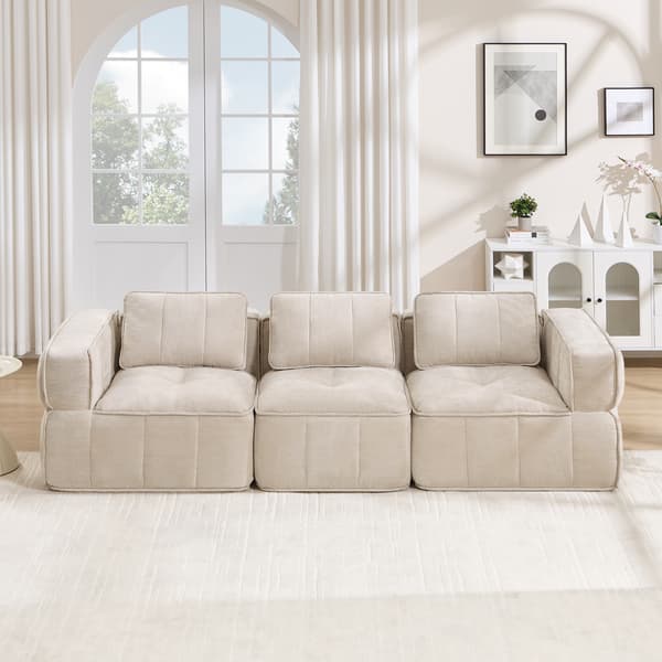 SONNENH 3-sitssoffa, Polyester, Beige, 271 × 93 × 67 cm