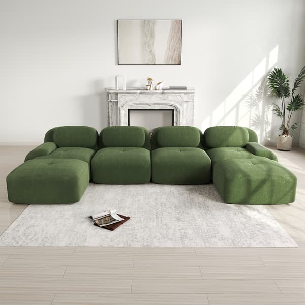 SONNENH Modulært U-sofa uden samling, rammefri sofa, åndbart kordfløjsstof, 32D højelastisk polstring, ekstra brede armlæn