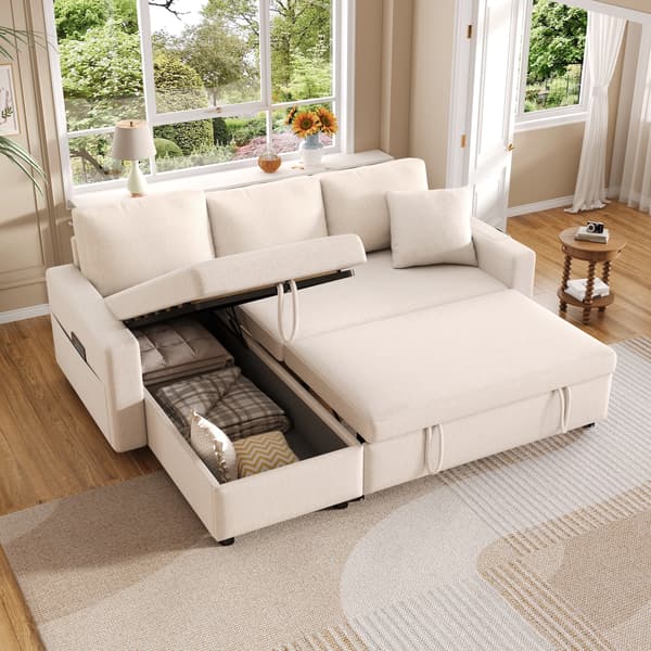 SONNENH Bäddsoffa, Linnelook, Beige, 219,5 × 142,5 × 83 cm