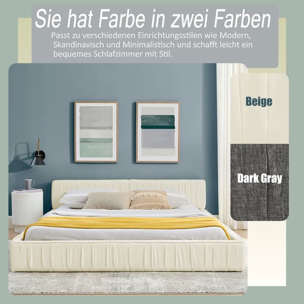 Stoppad sängram, 160 x 200 cm, beige, med sänggavel