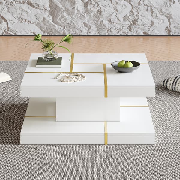 SONNENH Sofabord, Spånplade, Hvid, 80 × 80 × 38 cm