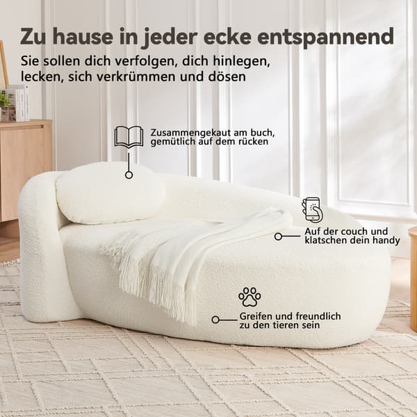 SONNENH Minimalistisk teddyfleece-soffa med rundad design, mjukt vadderad soffa med kuddar, mångsidig för vardagsrum, sovrum och studio, beige