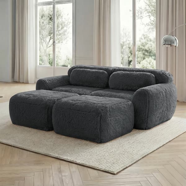 SONNENH Boneless Cloud Sofas, Soft Fluffy Plush Fabric, Modular Sofa Bed med 2 Ottomans, två Seater Sofas, Monteringsfri, bekväm soffa för vardagsrum