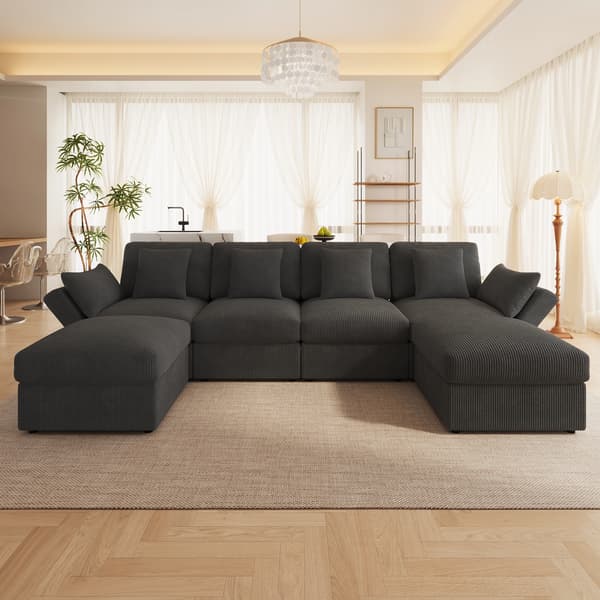 SONNENH U-formet sofa, Fløjl, Grå, 290 × 159,5 × 89 cm